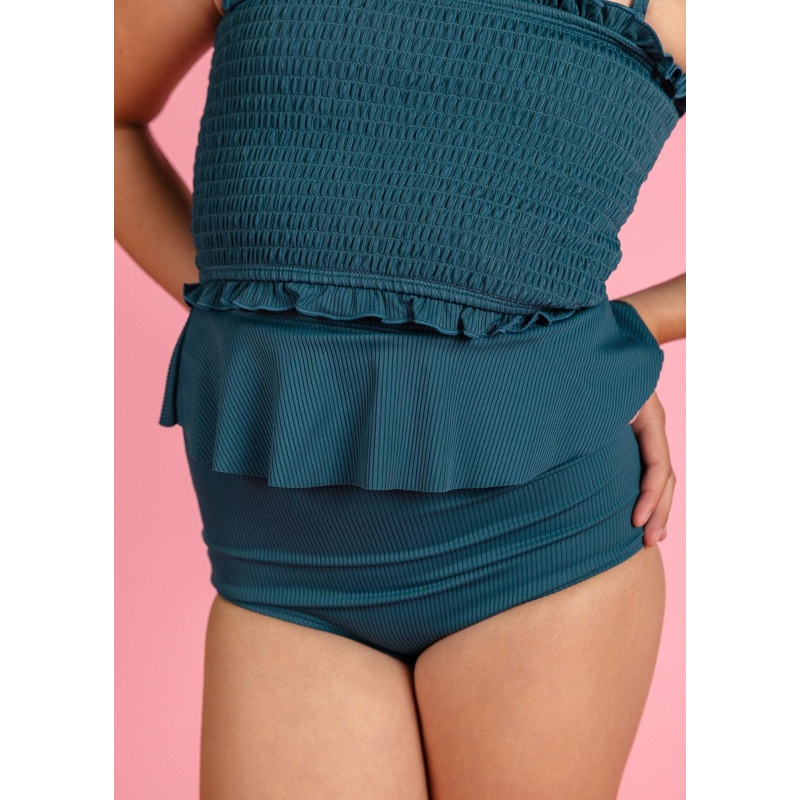 Ribbed Midnight Teal | Mini Peplum Bottoms