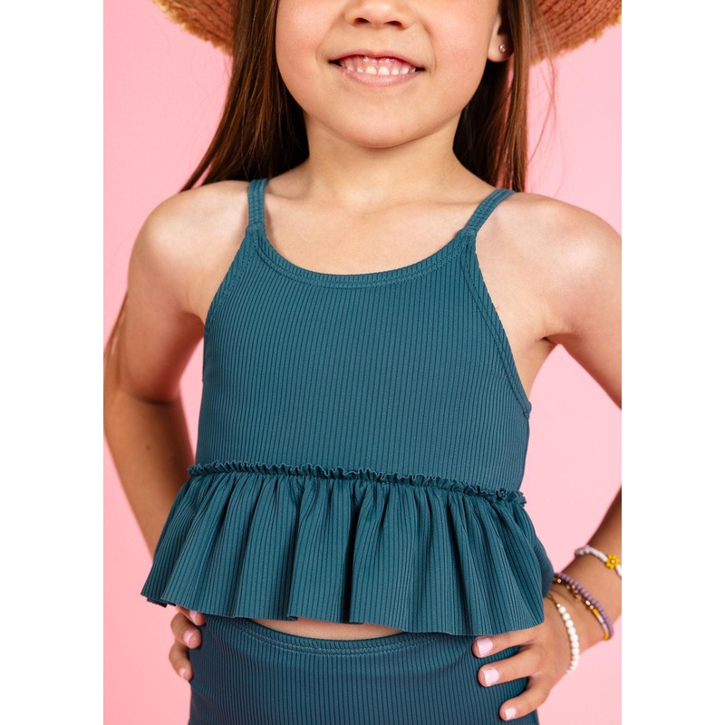 Ribbed Midnight Teal | Mini Peplum Top