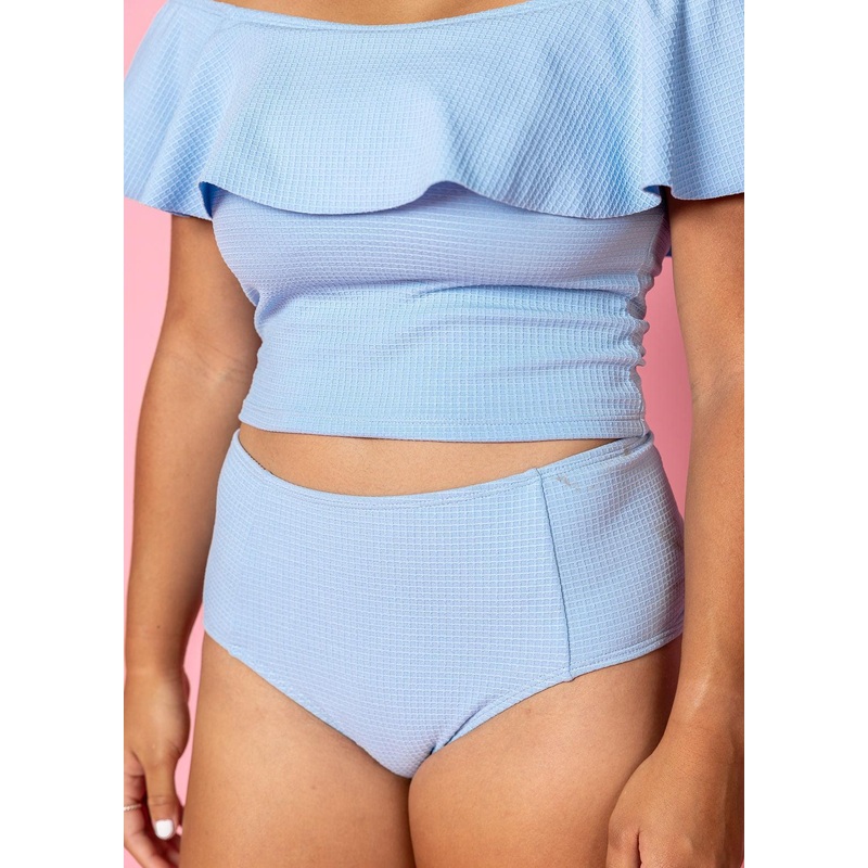 Waffled Barely Blue | Mid-Rise Bottoms
