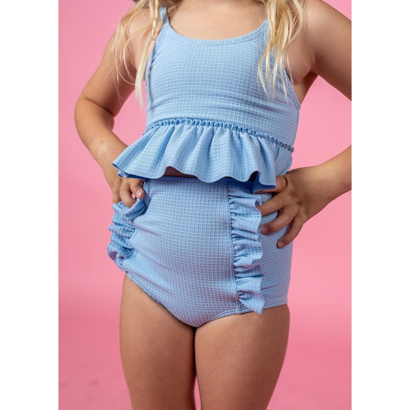 Waffled Barely Blue | Mini Down in Front Ruffle Bottoms