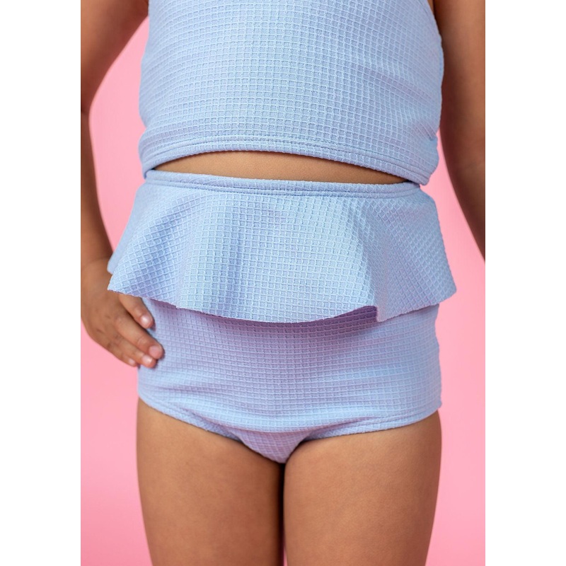 Waffled Barely Blue | Mini Peplum Bottoms