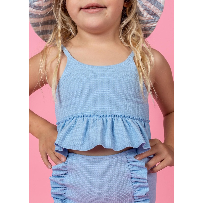 Waffled Barely Blue | Mini Peplum Top