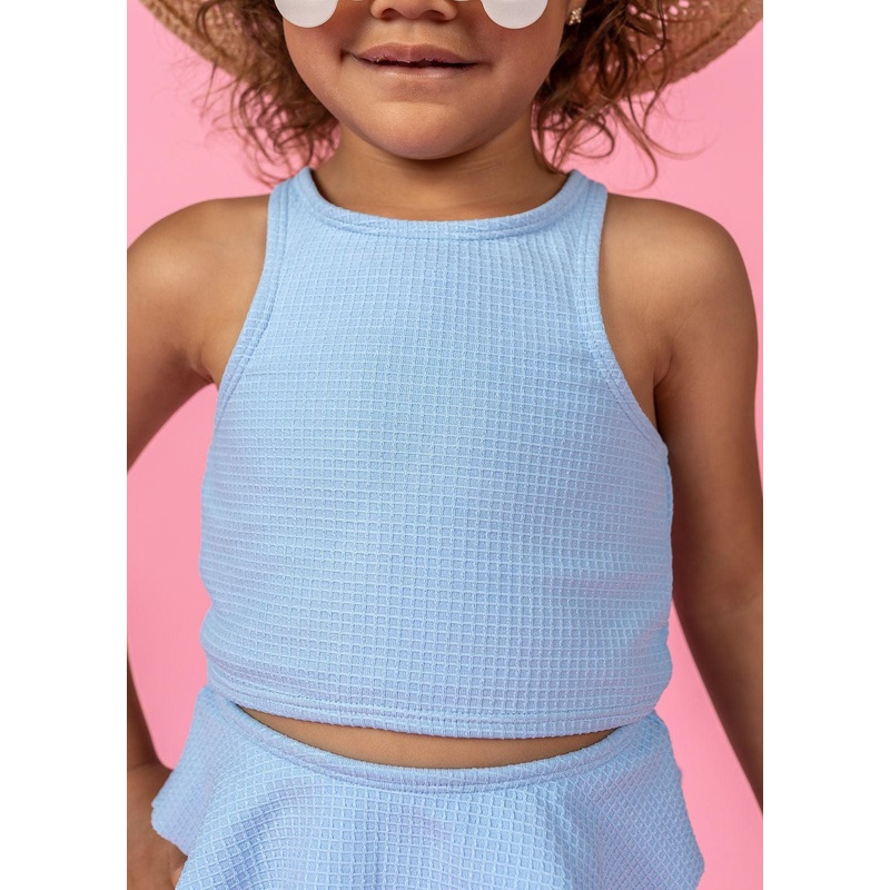 Waffled Barely Blue | Mini Racer Back Top