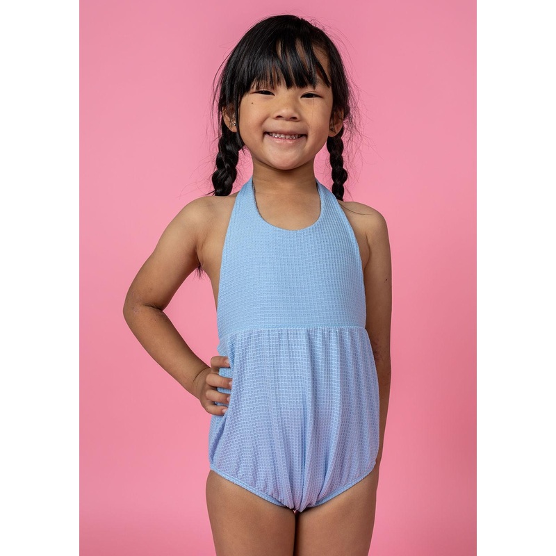 Waffled Barely Blue | Mini Romper One-Piece