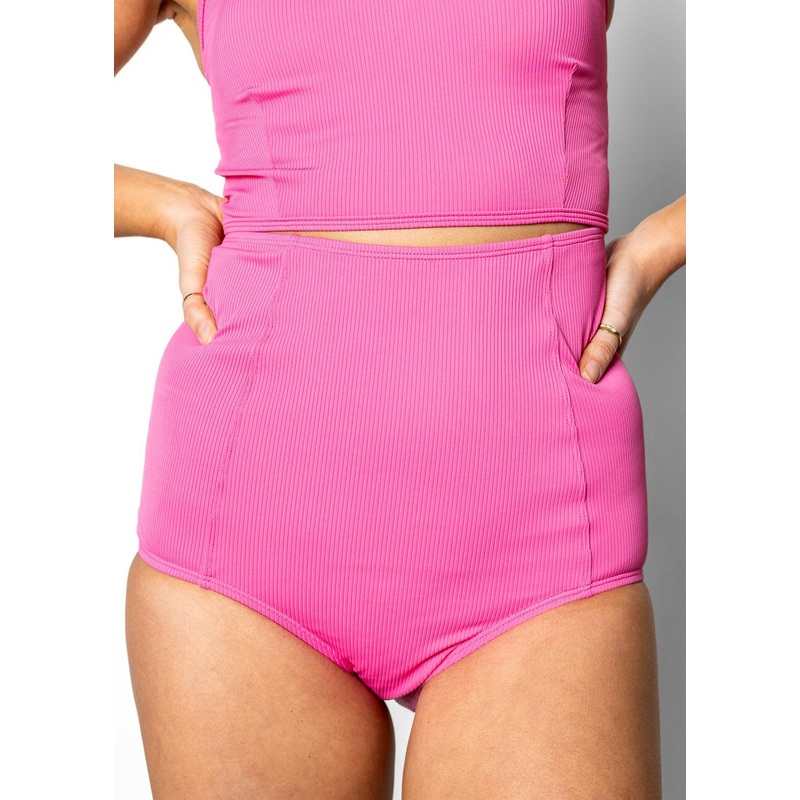 Ribbed Azalea Pink | Extended High-Waisted Bottoms