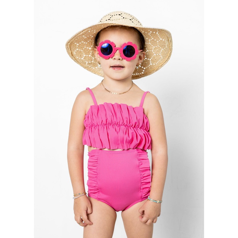 Ribbed Azalea Pink | Mini Down in Front Ruffle Bottoms