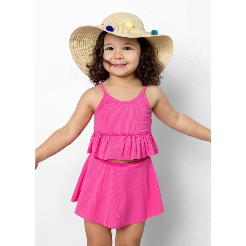 Ribbed Azalea Pink | Mini Peplum Top