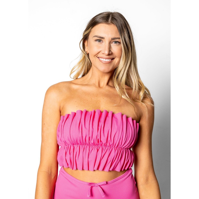 Ribbed Azalea Pink | Oversized Ruffle Top
