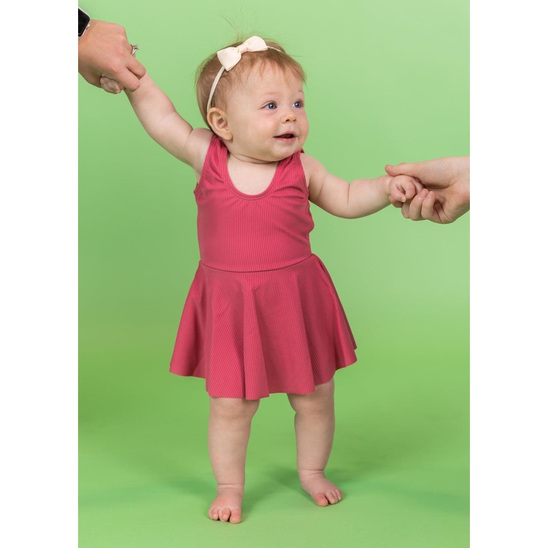Ribbed Roseate | Baby Skirted One-Piece