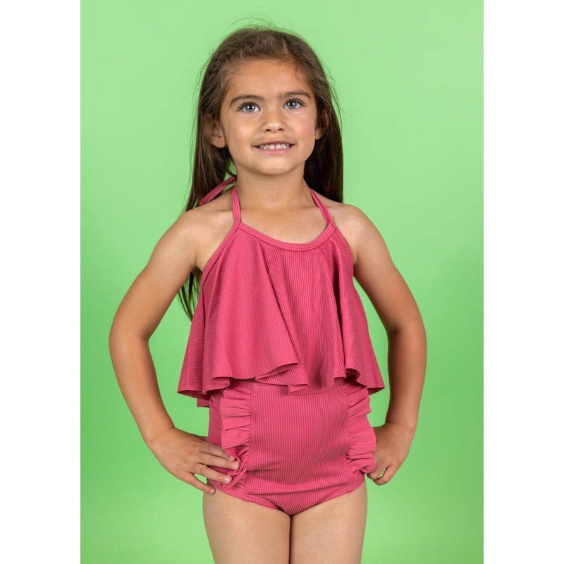 Ribbed Roseate | Mini Down in Front Ruffle Bottoms