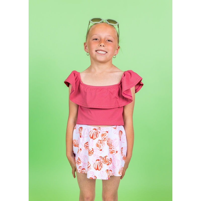 Ribbed Roseate | Mini Ruffled Around Top