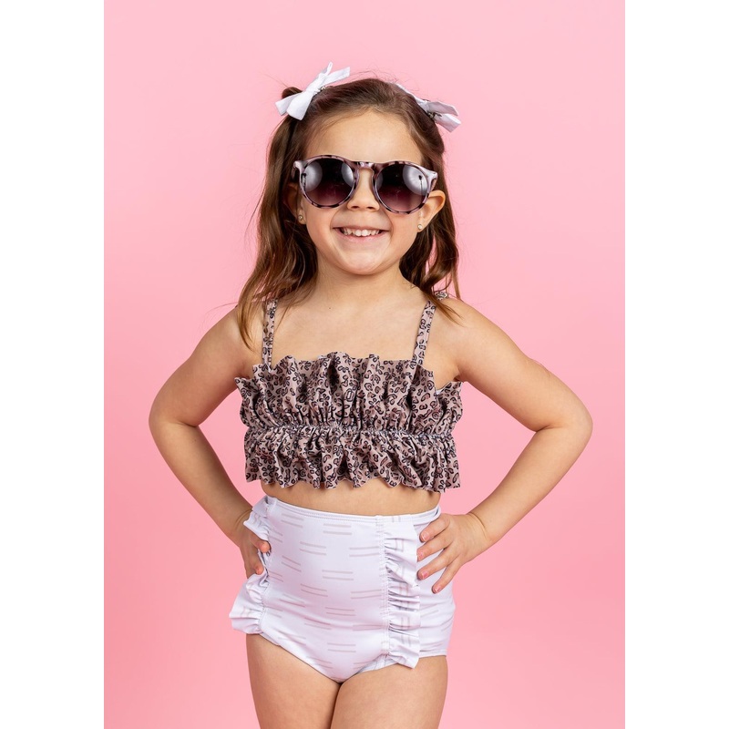 Taupe Dashes | Mini Down in Front Ruffle Bottoms