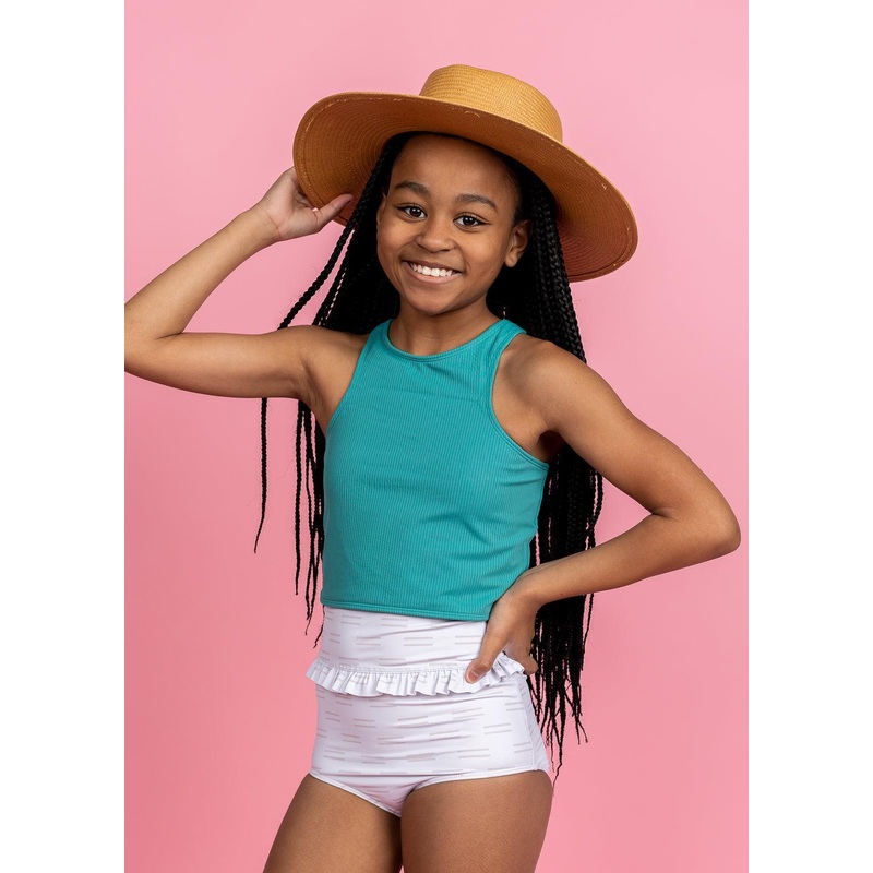 Taupe Dashes | Youth Mid-Ruffle Bottoms