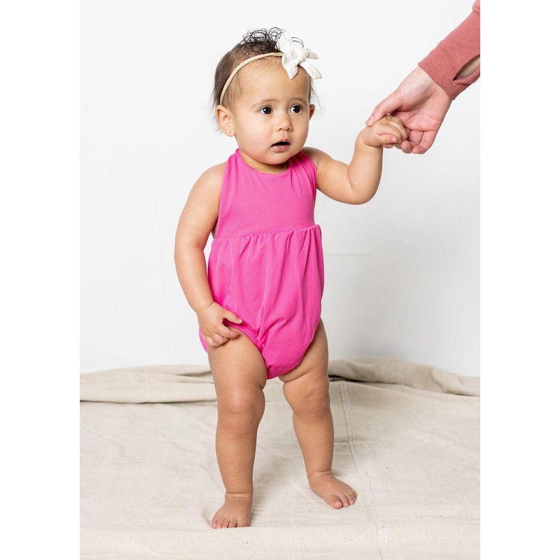 Ribbed Azalea Pink | Baby Romper One-Piece
