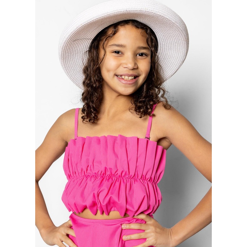 Ribbed Azalea Pink | Youth Oversized Ruffle Top