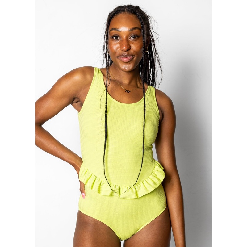 Waffled Glow Green | Skirted One-Piece