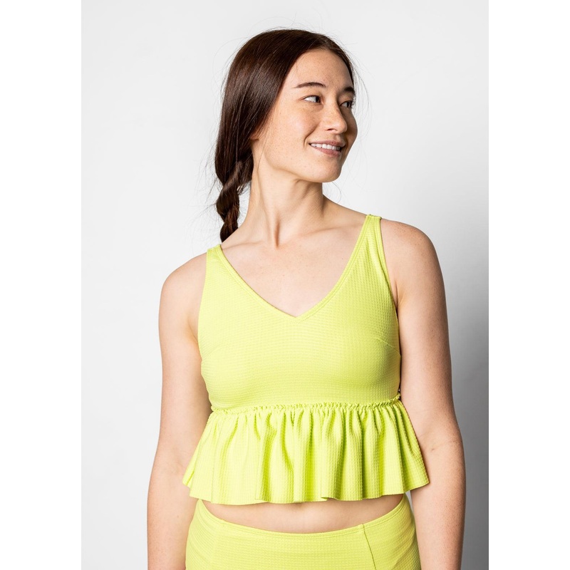 Waffled Glow Green | V-Neck Top