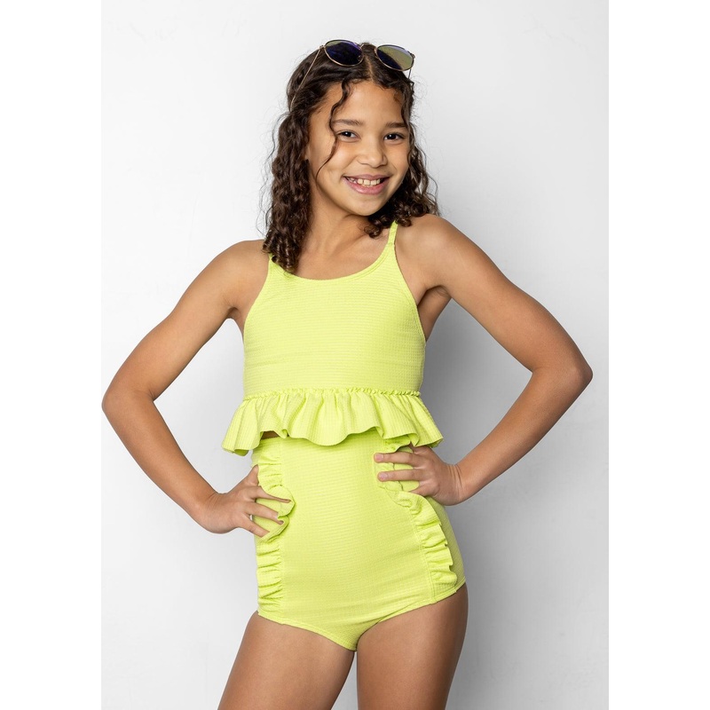 Waffled Glow Green | Youth Down in Front Ruffle Bottoms