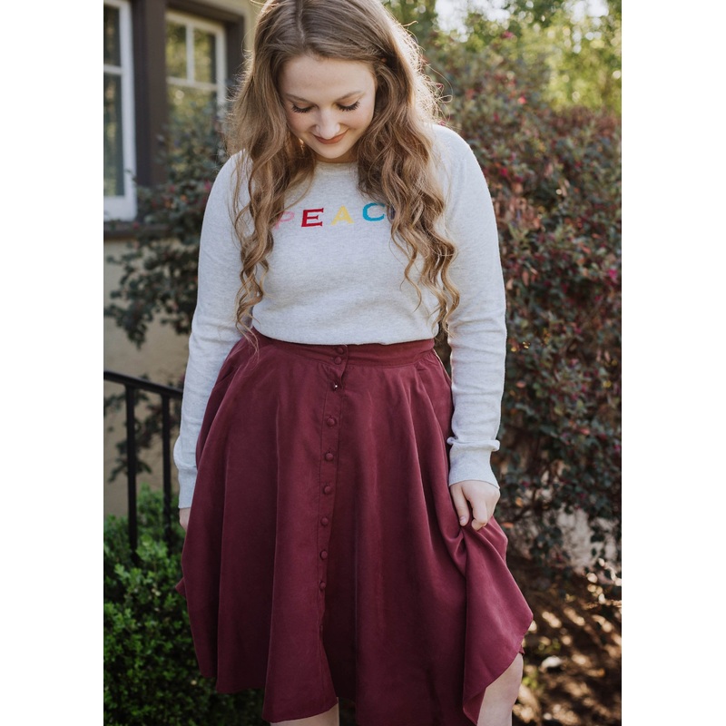 button-down skirt in burgundy