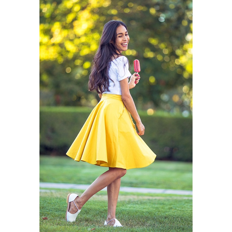 button-down skirt in canary