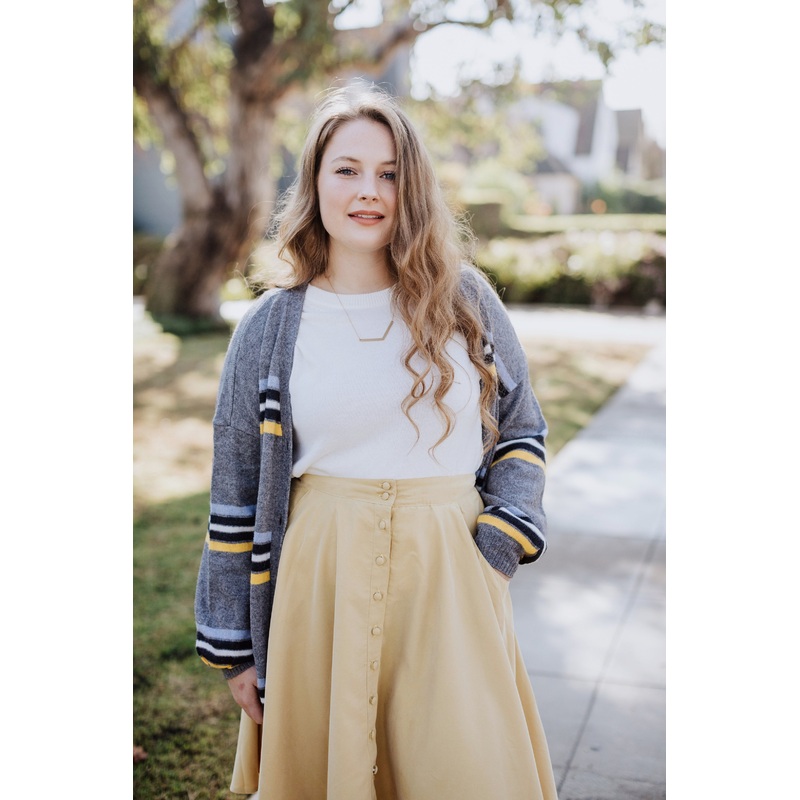 button-down skirt in mustard