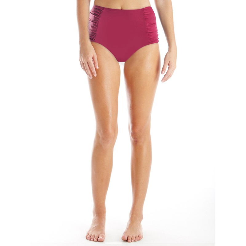 high waist shirred in wine
