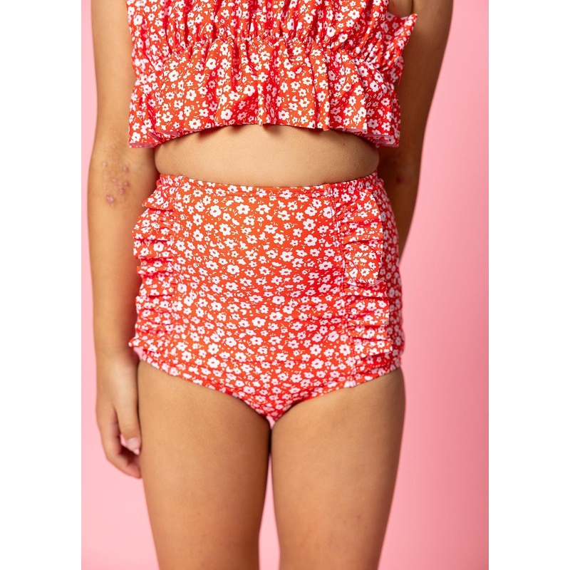 Red Ditsy Floral | Mini Down in Front Ruffle Bottoms