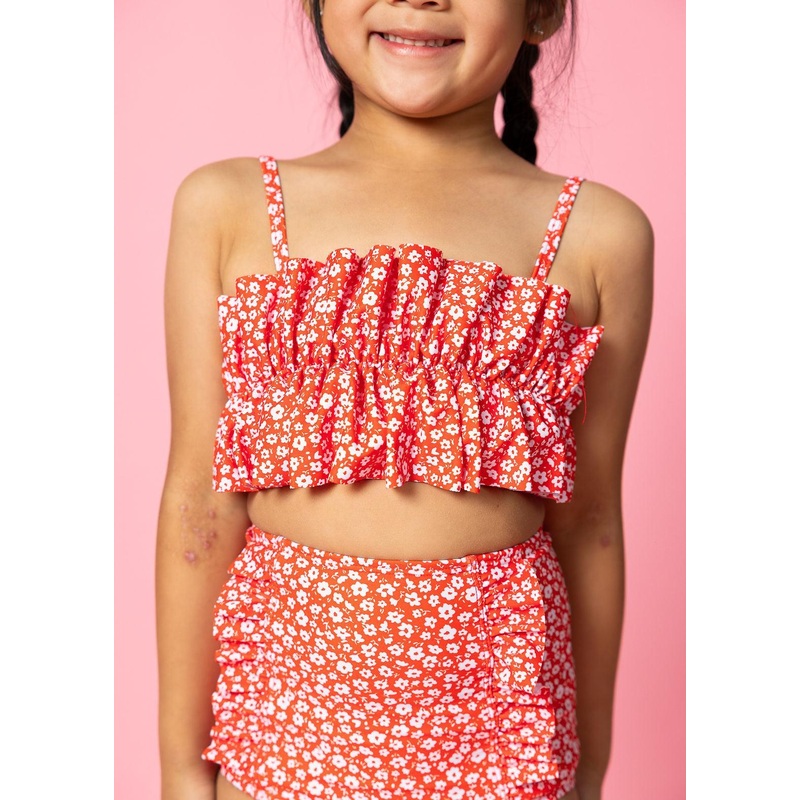 Red Ditsy Floral | Mini Oversized Ruffle Top