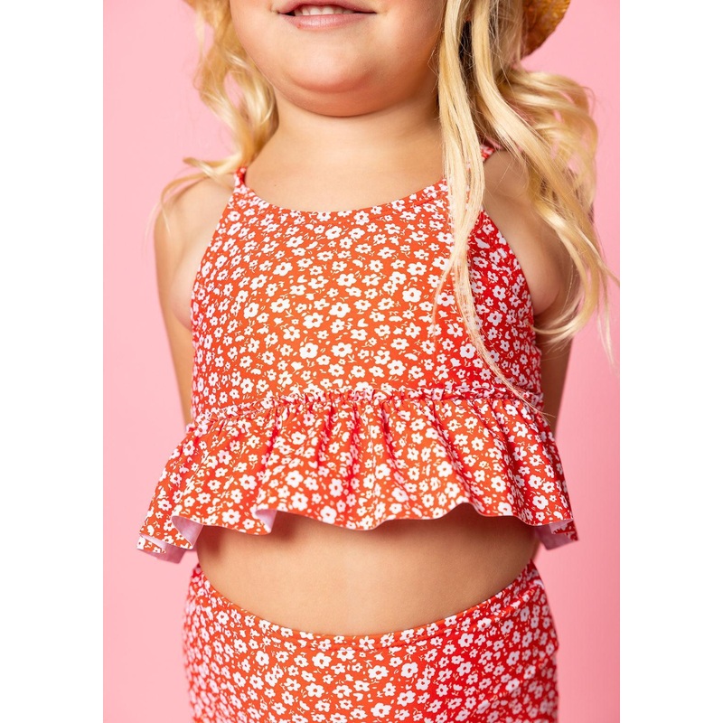 Red Ditsy Floral | Mini Peplum Top