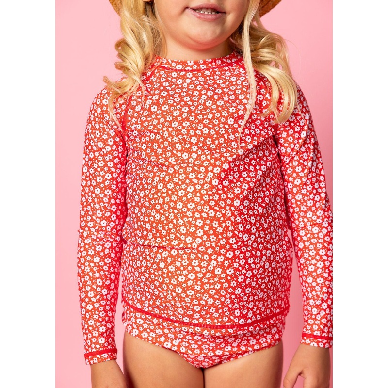 Red Ditsy Floral | Mini Rashguard Top (Unisex)