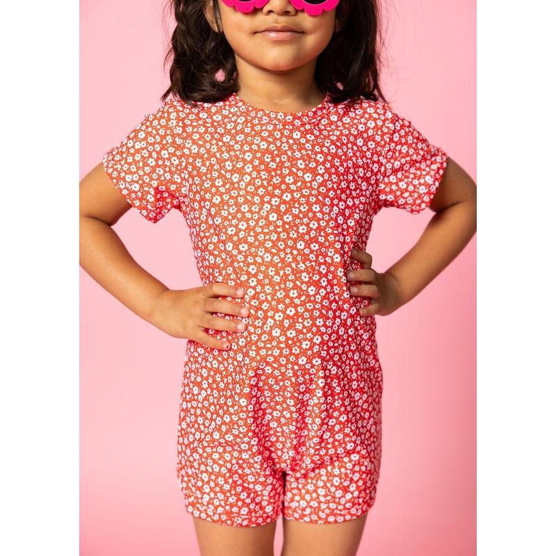 Red Ditsy Floral | Mini Shorties Rashguard (Unisex)