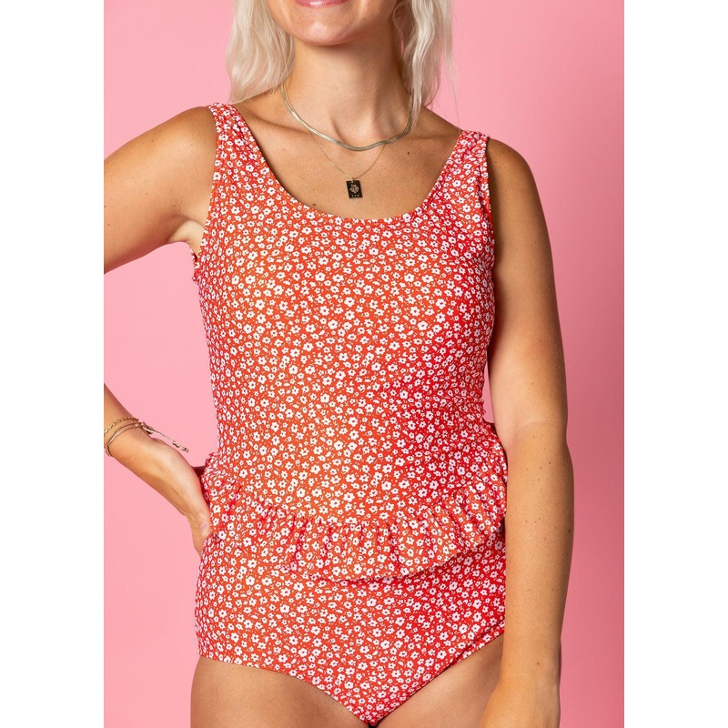 Red Ditsy Floral | Skirted One-Piece