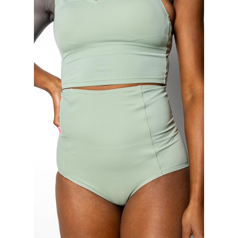 Ribbed Sage | Extended High-Waisted Bottoms
