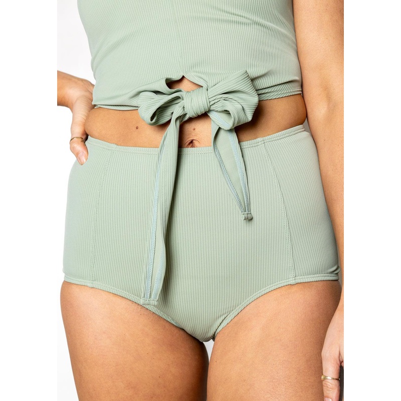 Ribbed Sage | High-Waisted Bottoms