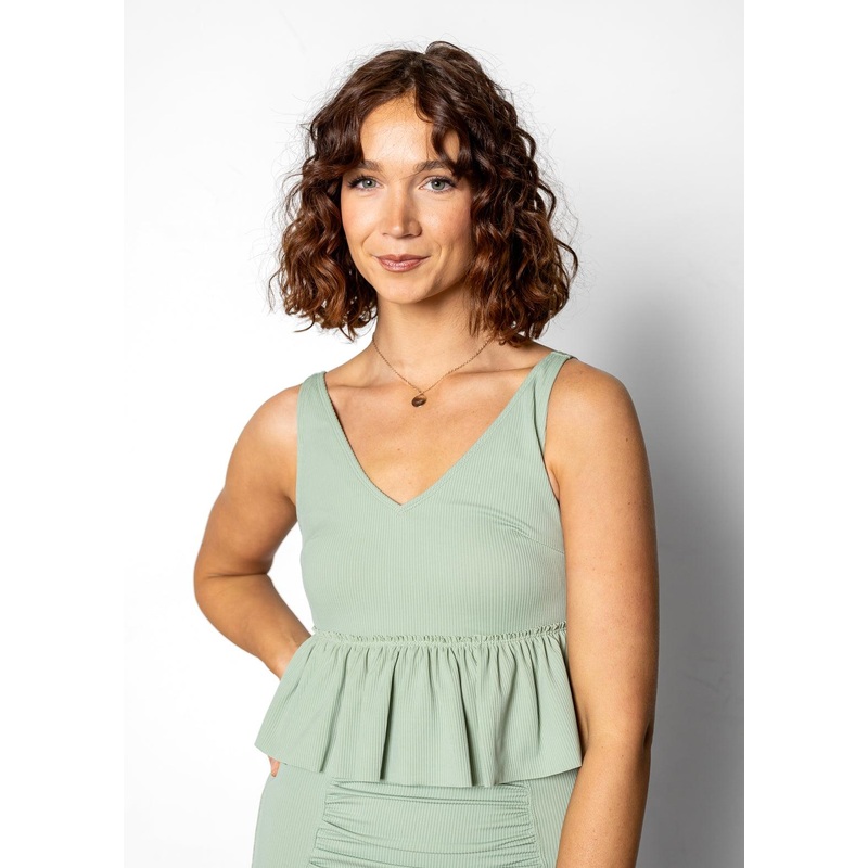 Ribbed Sage | V-Neck Top
