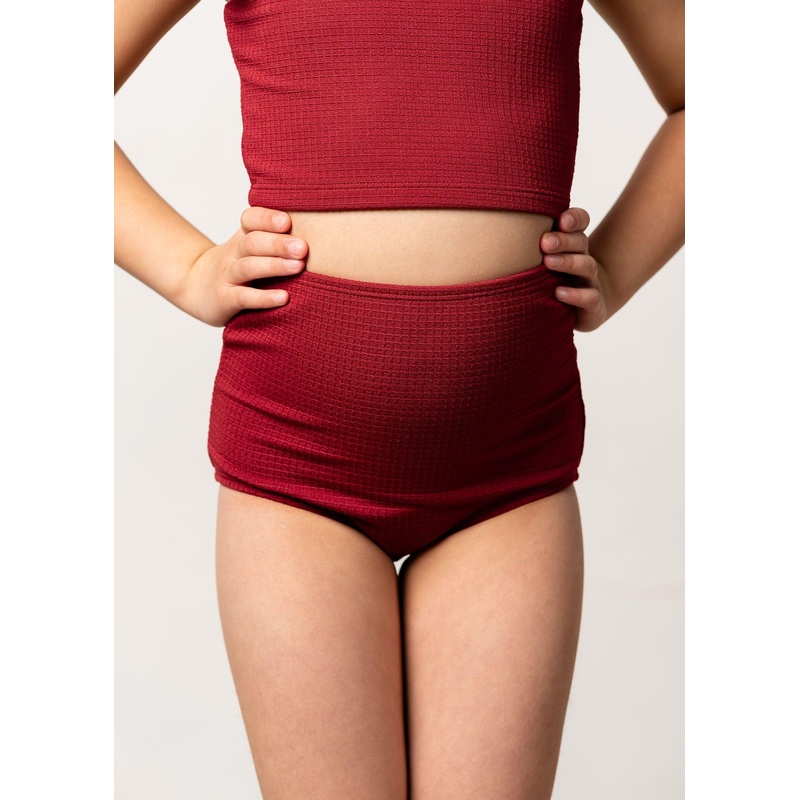 Waffled Maroon | Mini High-Waisted Bottoms