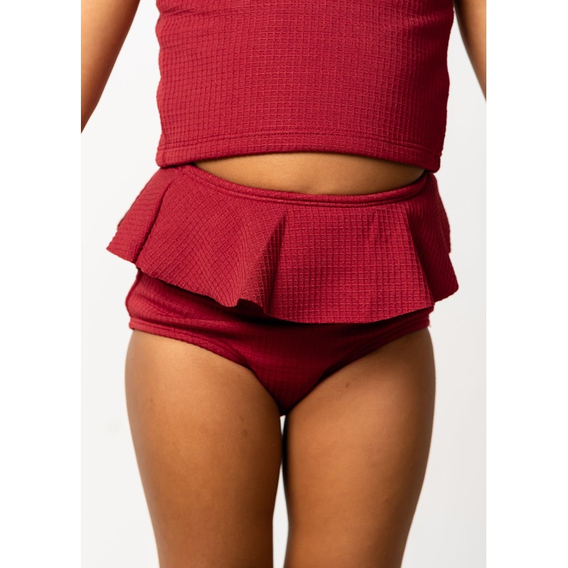 Waffled Maroon | Mini Peplum Bottoms