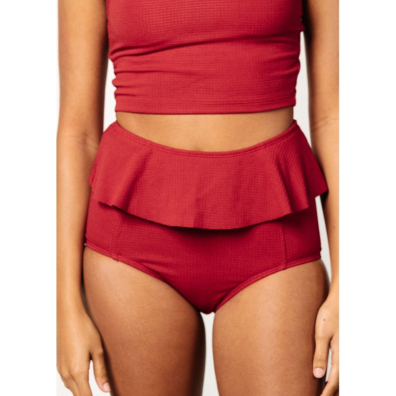 Waffled Maroon | Peplum Bottoms