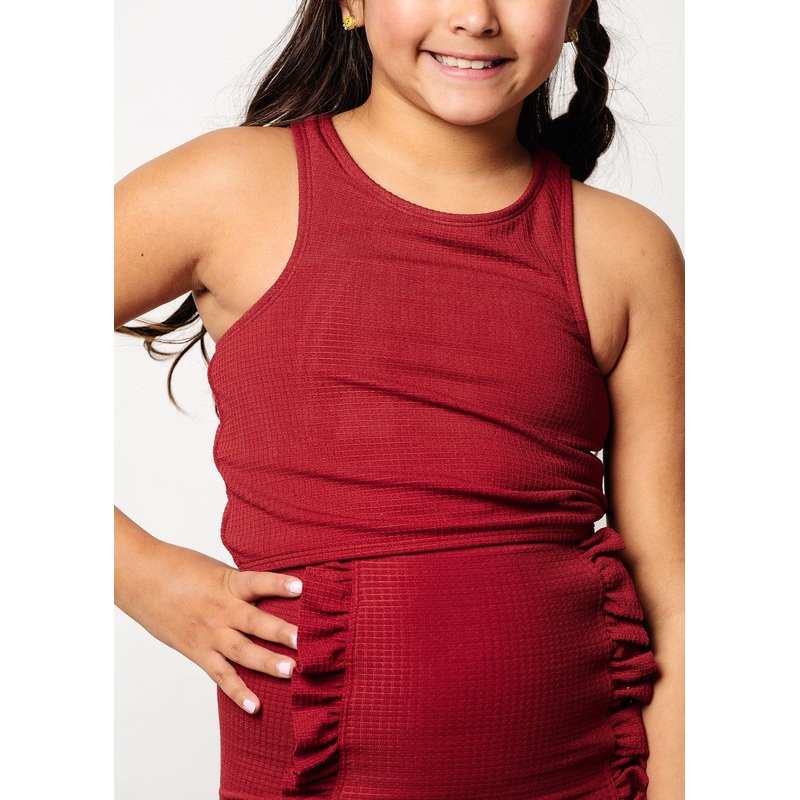Waffled Maroon | Youth Racer Back Top