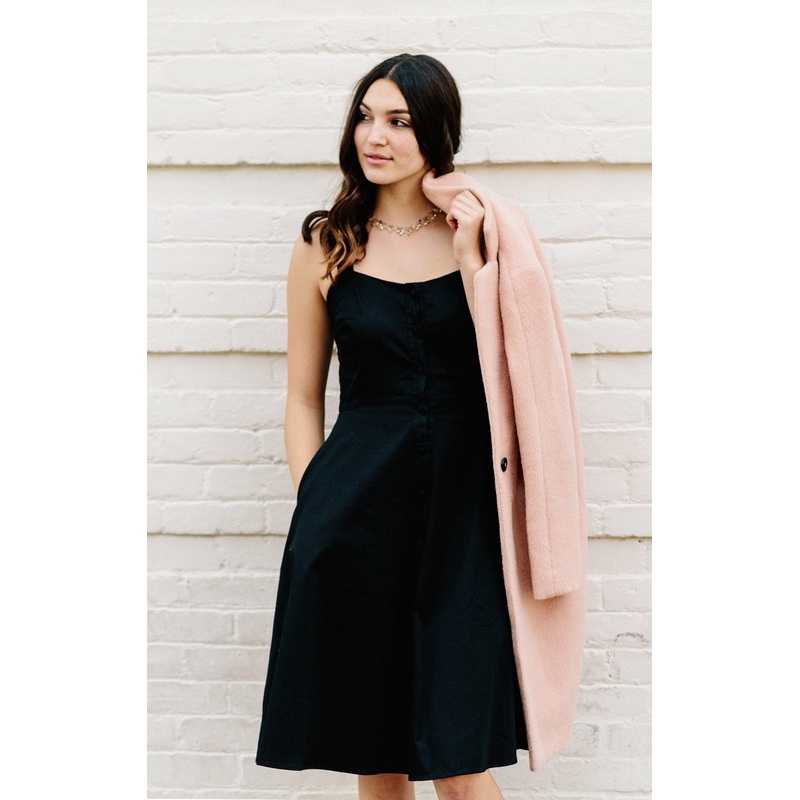 button-down midi dress in ebony - sample