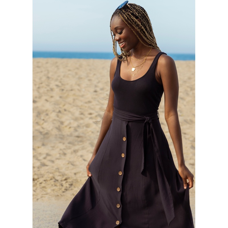 button-down midi skirt in ebony