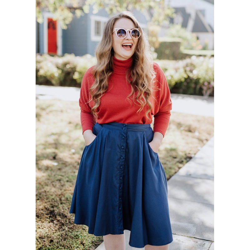 button-down skirt in navy