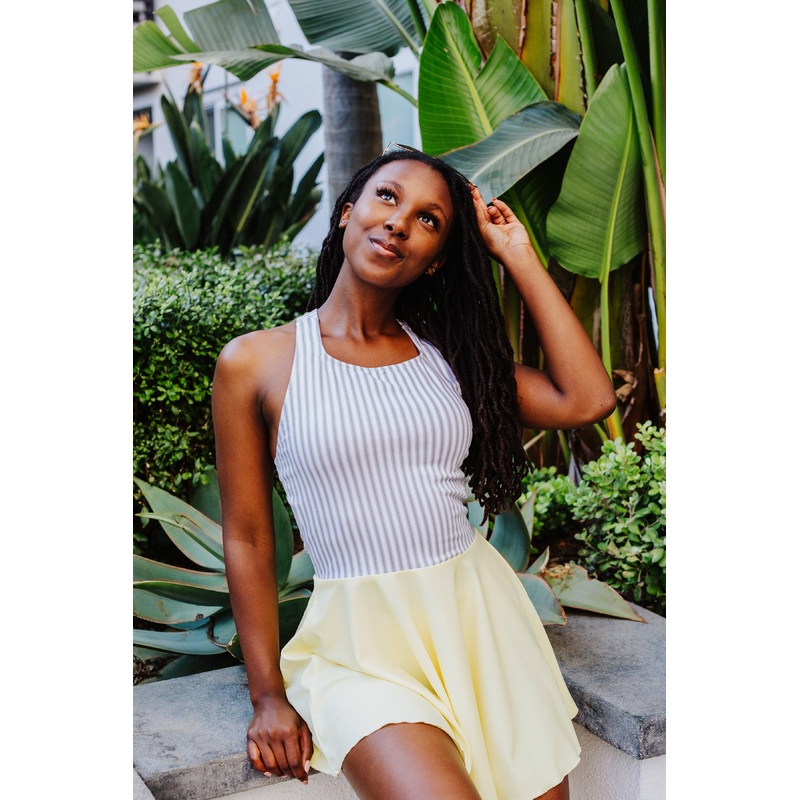 harper swim dress in hello sunshine
