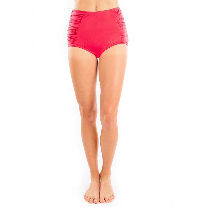 high waist shirred in red
