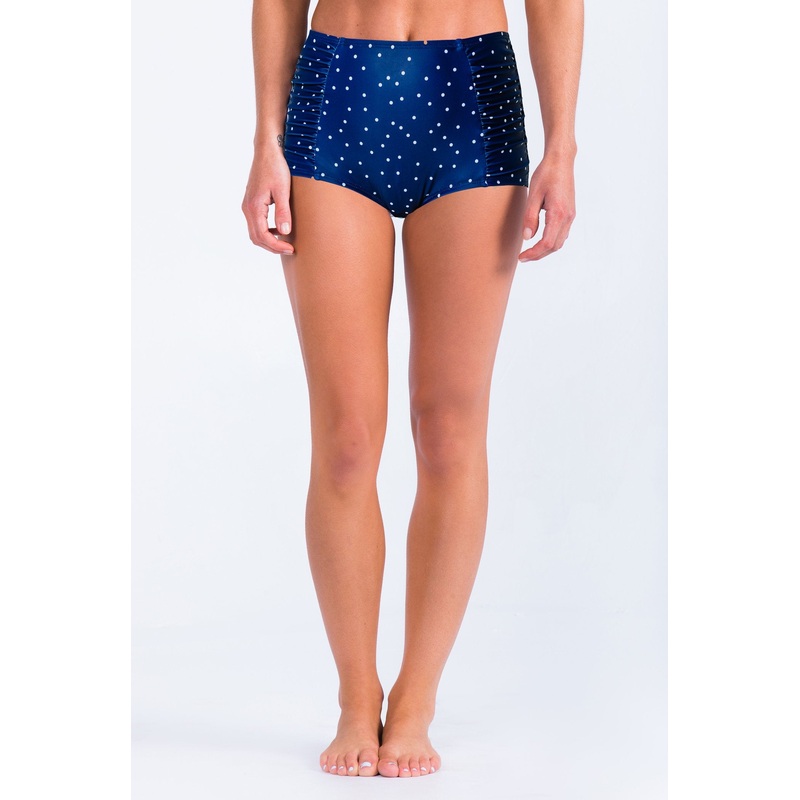 high waist shirred in scattered dots