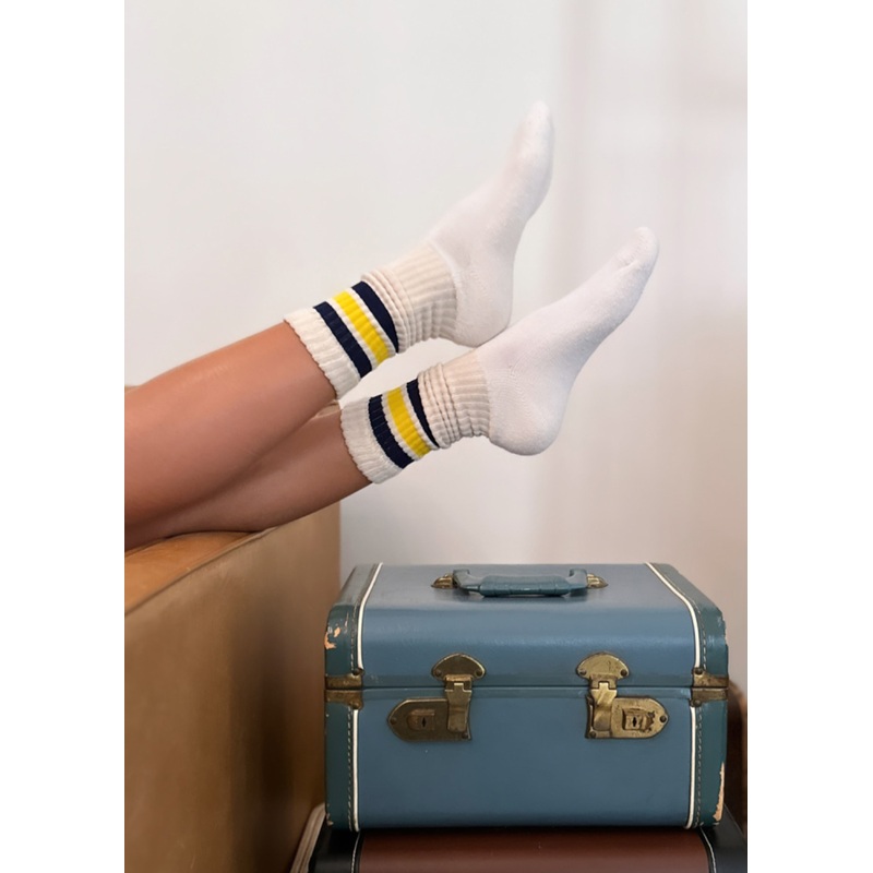 retro socks in navy/yellow