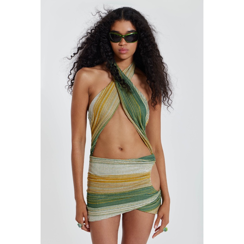 Avani Halterneck Wrap Over Mini Dress