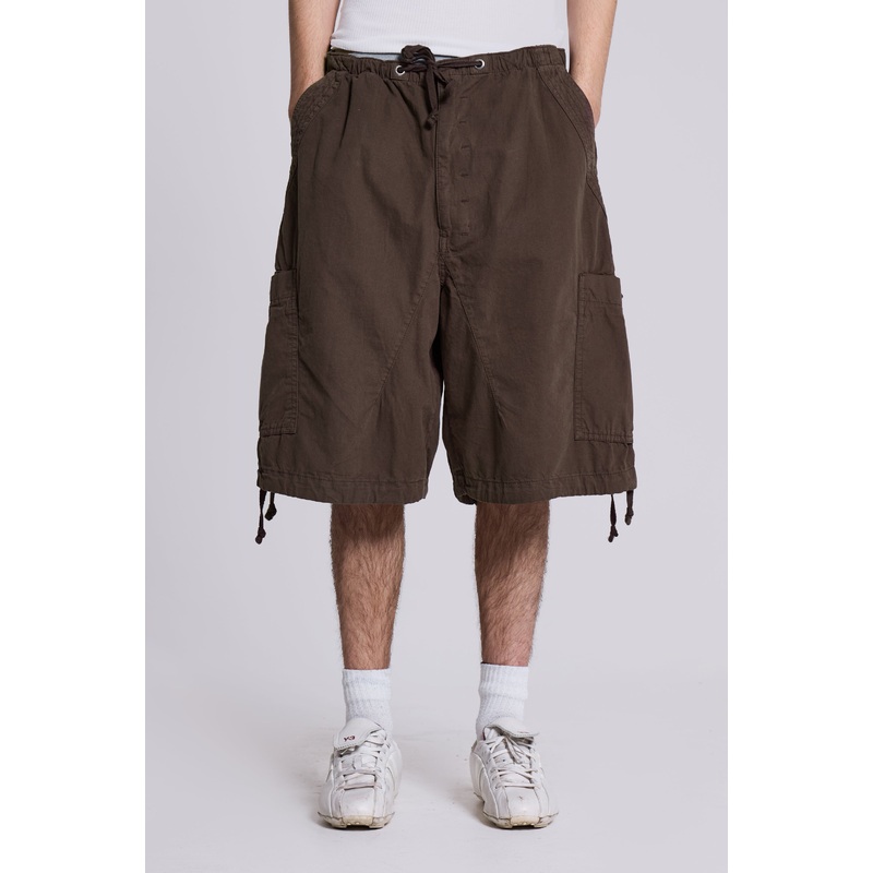 Brown Parachute Cargo Baggy Shorts