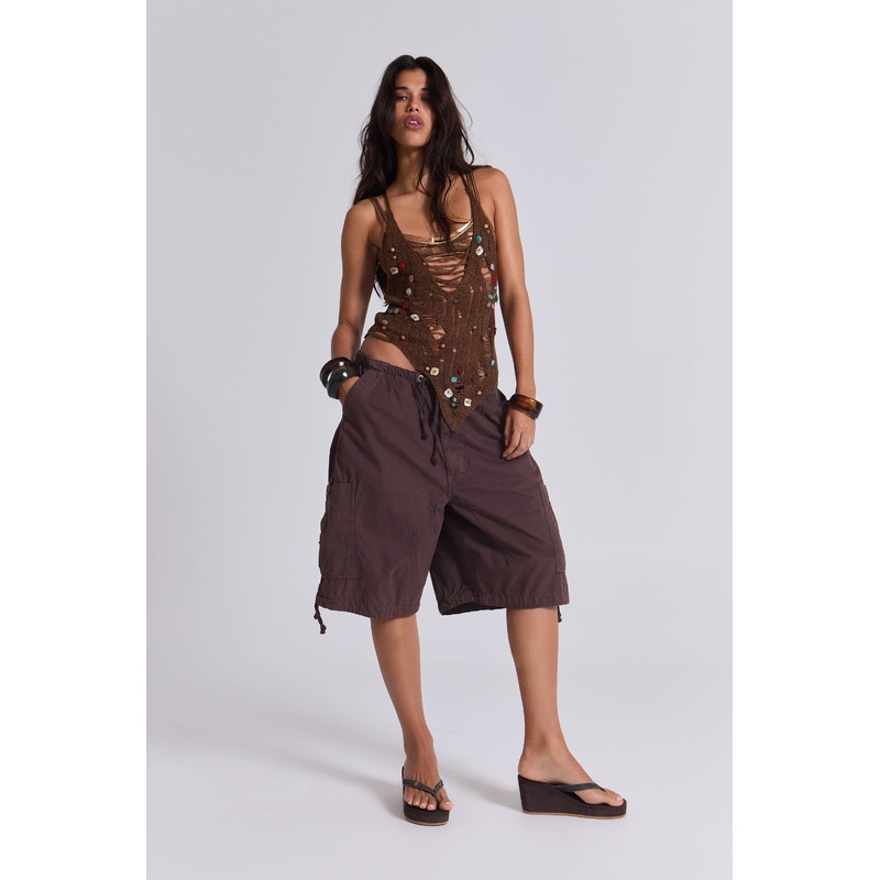 Brown Parachute Cargo Shorts