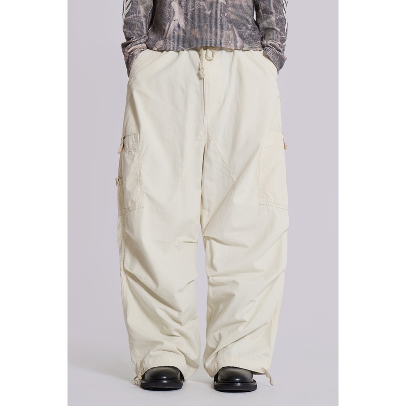 Ecru Parachute Cargo Pants
